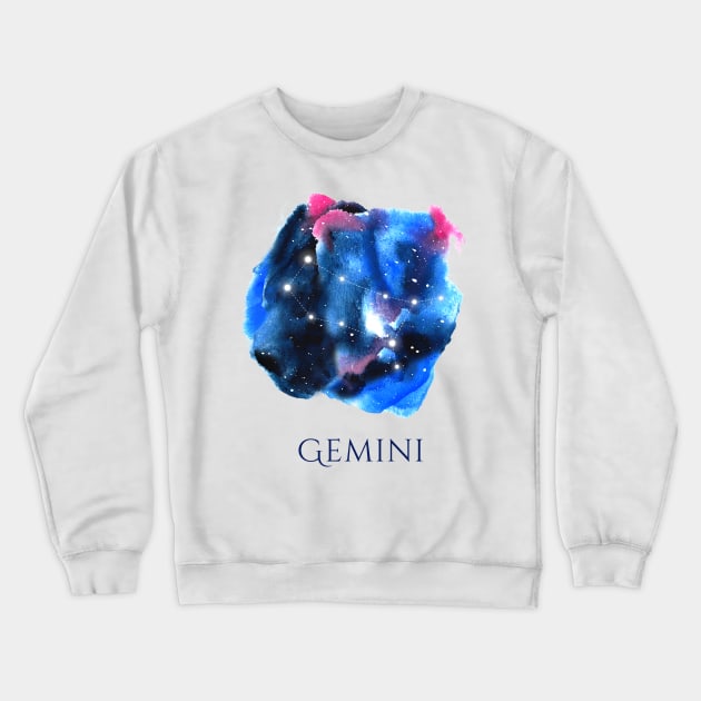 Gemini Zodiac Sign - Watercolor Star Constellation Crewneck Sweatshirt by marufemia